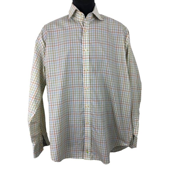 Tailorbyrd Flip Cuff Long Sleeve Shirt Checkered Plaid Men's Size Large - Picture 1 of 9